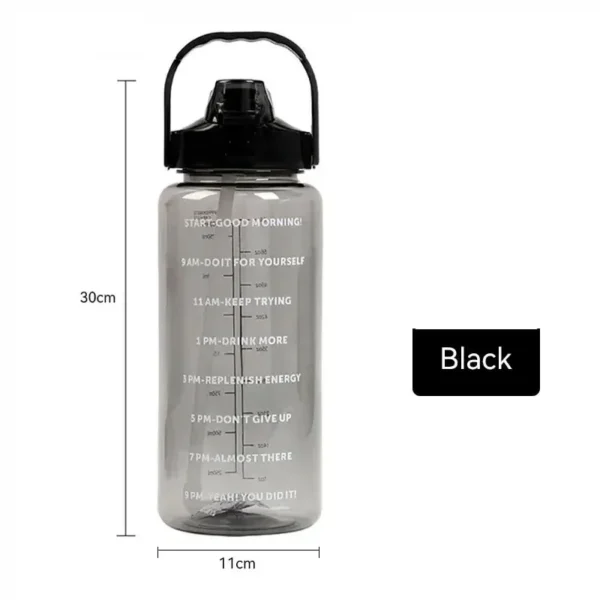 Large Capacity Plastic Straw Portable Sports Straw Water Bottle With Time Marker 2L Large Capacity Cup，Water Jug With Handle – Image 4