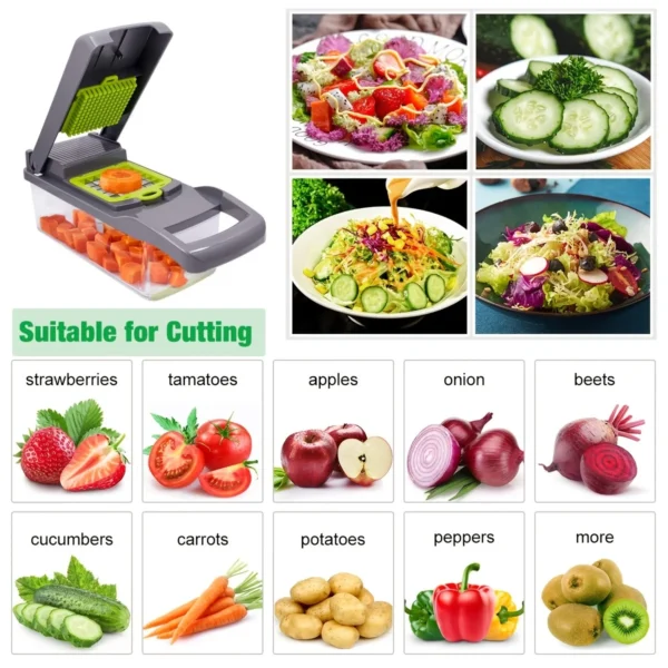 14pcs/Set Vegetable Chopper,Multifunctional Fruit Slicer,Manual Food Grater,Cutter With Container,Mincer Chopper,Kitchen Stuff – Image 2