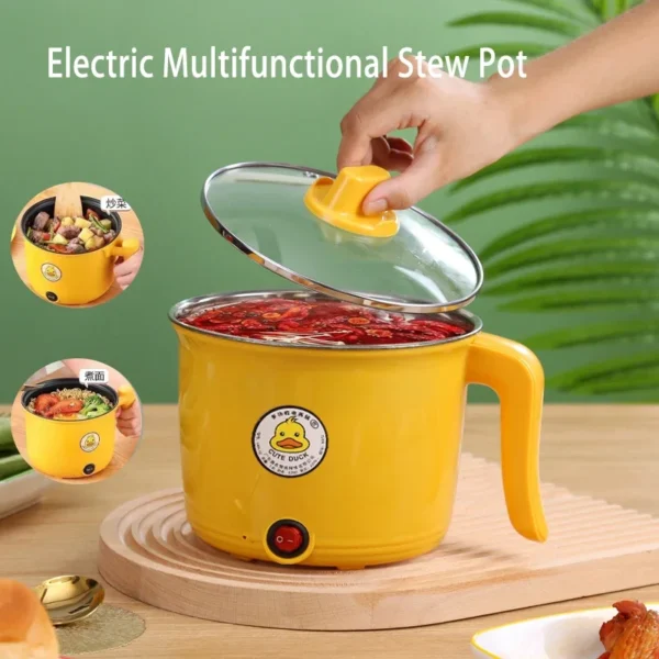 1.8L Electric Hot Pot Yellow duck Non-stick Pot Kitchen 1-2 People Cooking Pot Student Dormitory Household Electric Hot Pot