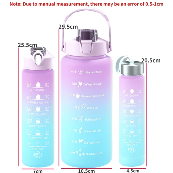 3PCS 2000ml 800ml 280ml Gradient Water Bottles Set Portable Motivational Sports Water Bottle With Time Marker Outdoor Fitness – Image 2