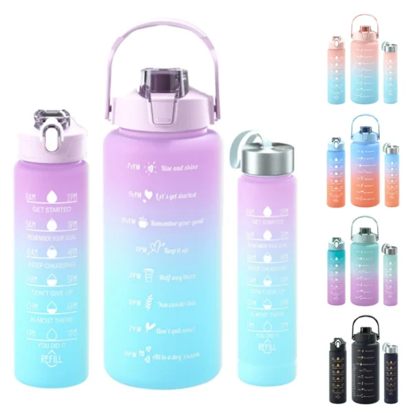 3PCS 2000ml 800ml 280ml Gradient Water Bottles Set Portable Motivational Sports Water Bottle With Time Marker Outdoor Fitness